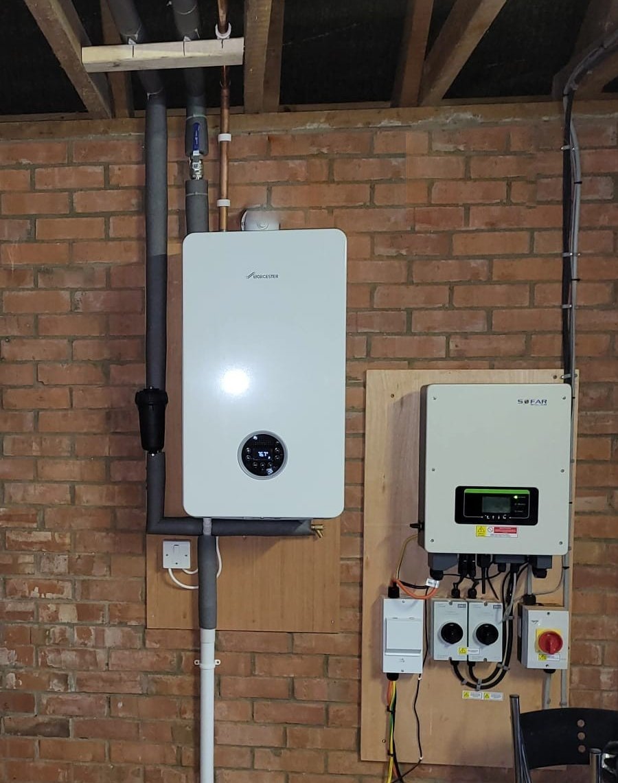 Worcester combi boiler installed on a garage wall